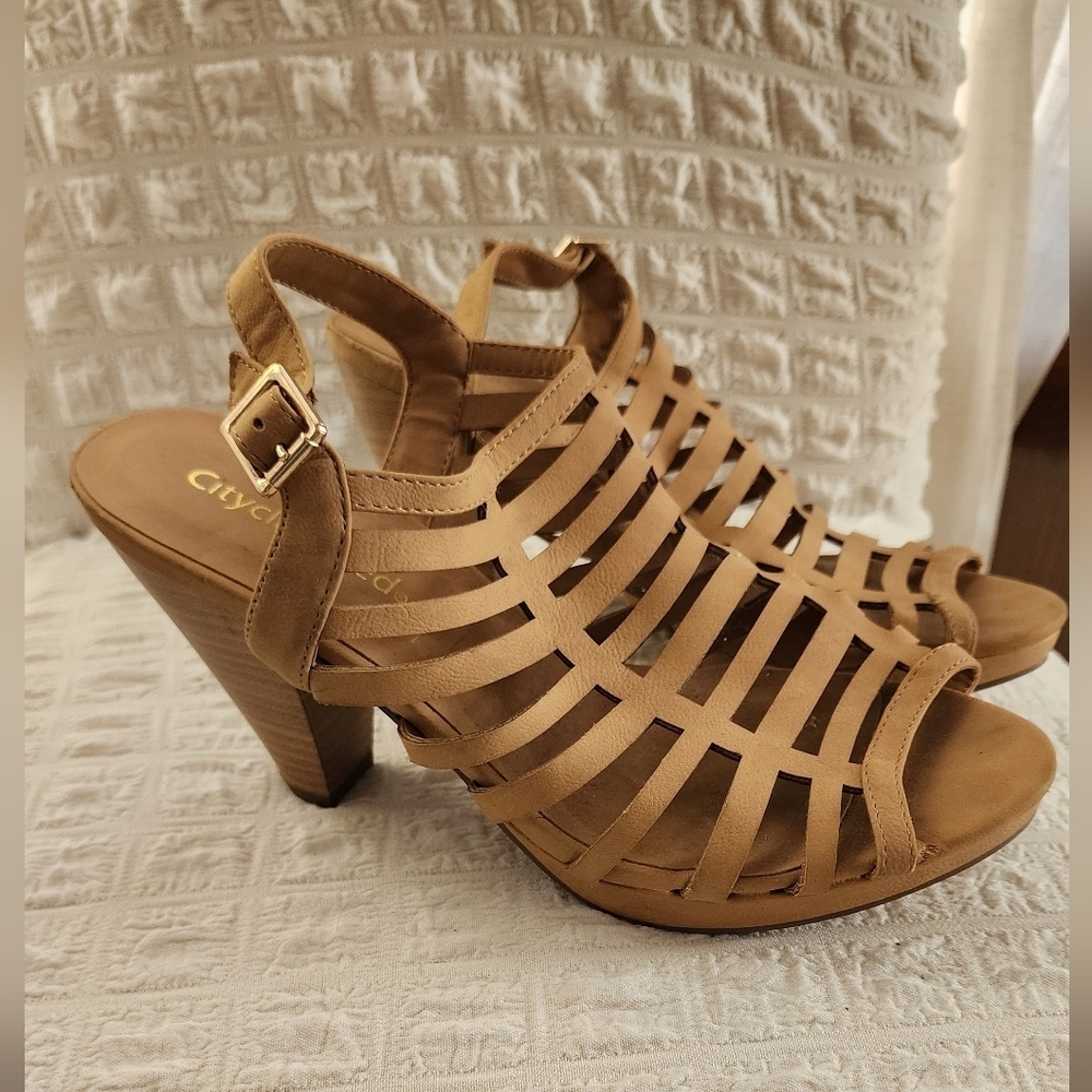 Cityclassified Tan Strappy Heeled Sandals